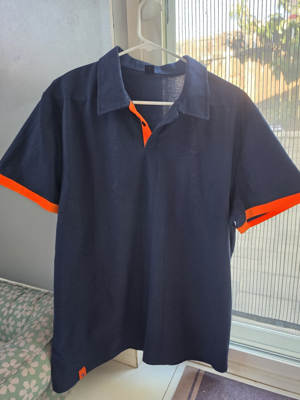 SHEIN Navy Polo with Orange Trim Accents